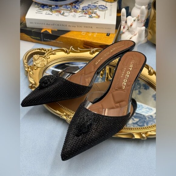 🆕 KURT GEIGER LONDON 🧿 NWOB Belgravia Shimmer Vinyl Mules, Black - Sz 37 US 7 - Picture 14 of 14